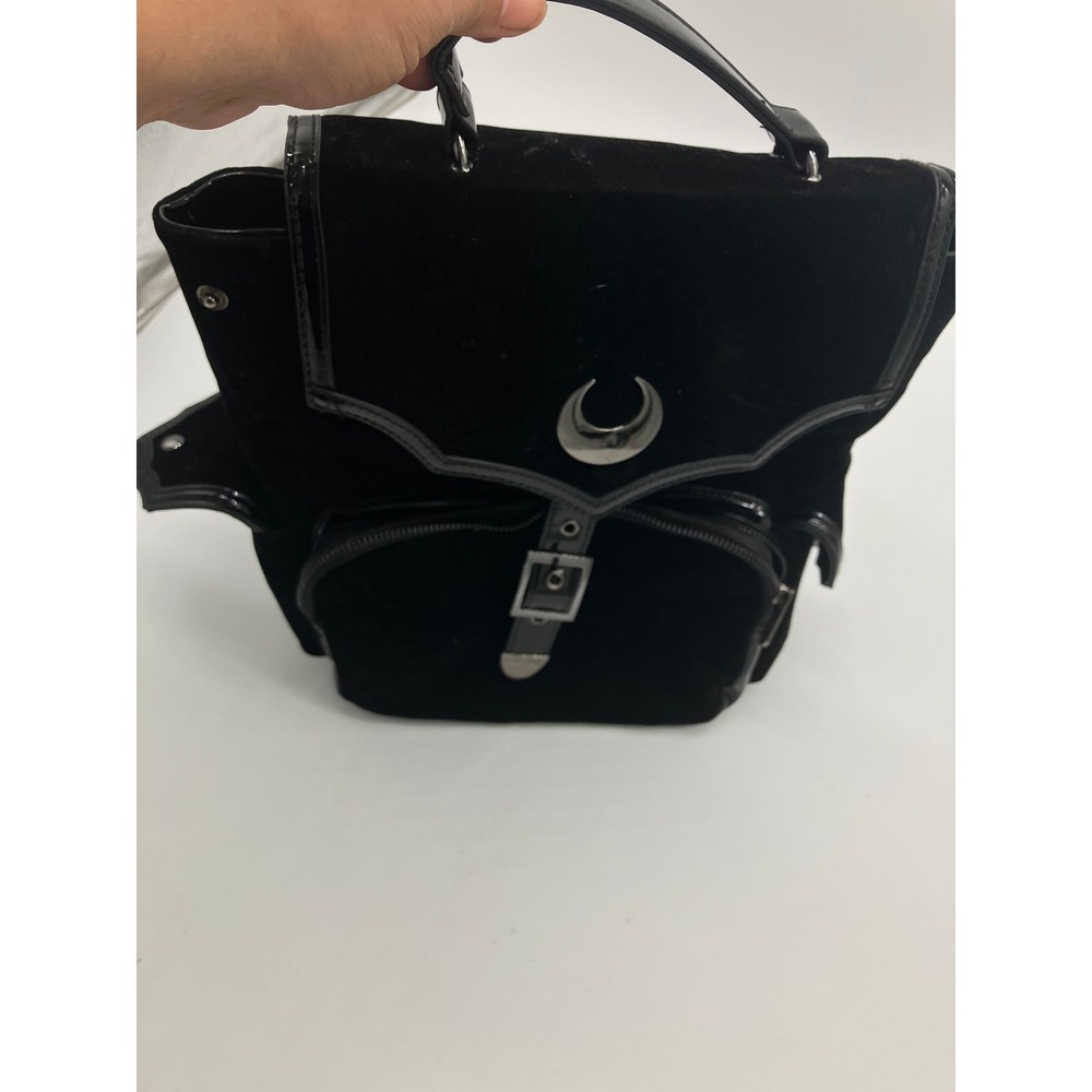 Killstar Black Velvet Crescent Moon Gothic Backpack Vegan Leather Trim Witchy